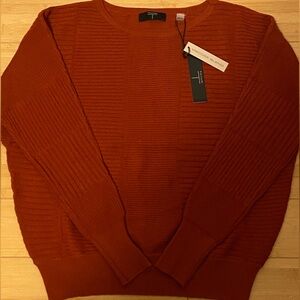Tahari Lux Copper Crewneck Ribbed Sweater With Dolman Style Sleeves NWT